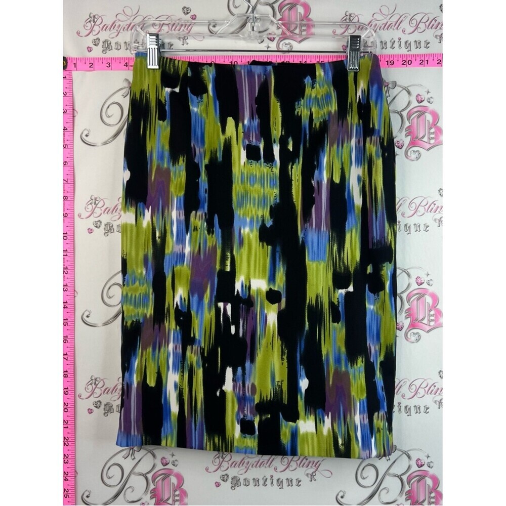 cleo Pencil Skirt Abstract midi Brushstroke - Black, Olive & Blue Colorful